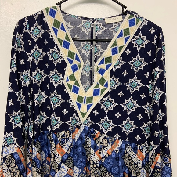 Umgee Boho Embroidery Long Sleeve Tunic Dress - Picture 2 of 7